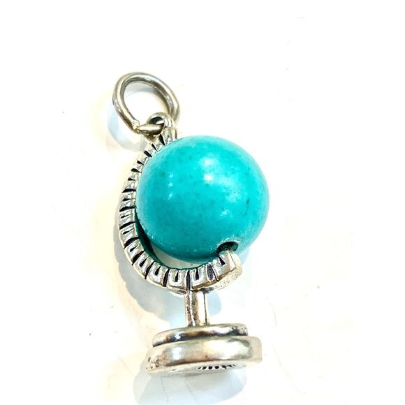.925 Globe Moveable Sterling Silver Jewelry Charm #world #Howlite Turquoise - Picture 1 of 5